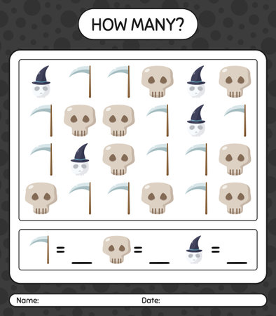 How many counting game with halloween icon. worksheet for preschool kids, kids activity sheetのイラスト素材