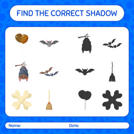 Find the correct shadows game with halloween icon. worksheet for preschool kids, kids activity sheetのイラスト素材