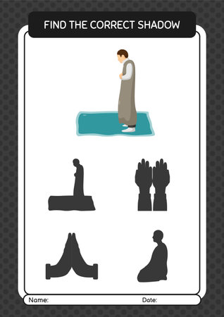 Find the correct shadows game with praying. worksheet for preschool kids, kids activity sheetのイラスト素材
