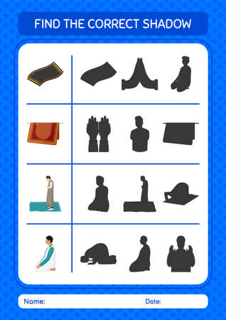 Find the correct shadows game with ramadan icon. worksheet for preschool kids, kids activity sheetのイラスト素材