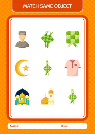 Match with same object game ramadan icon. worksheet for preschool kids, kids activity sheetのイラスト素材