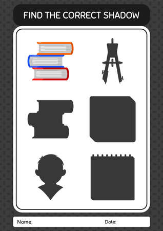Find the correct shadows game with book. worksheet for preschool kids, kids activity sheetのイラスト素材