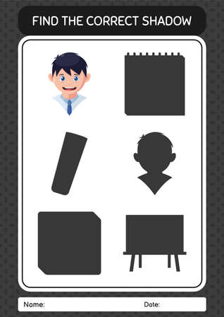 Find the correct shadows game with boy. worksheet for preschool kids, kids activity sheetのイラスト素材