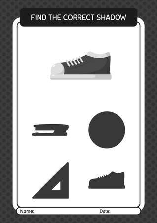 Find the correct shadows game with shoes. worksheet for preschool kids, kids activity sheetのイラスト素材