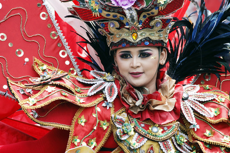 Nganjuk, East Java, Indonesia. 19/04/2014: Indonesian Culture carnival to commemorate the anniversary of the City Nganjukのeditorial素材