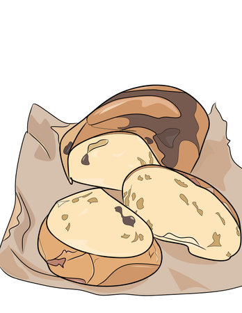 Illustration of a loaf of bread on a crumpled paperの写真素材