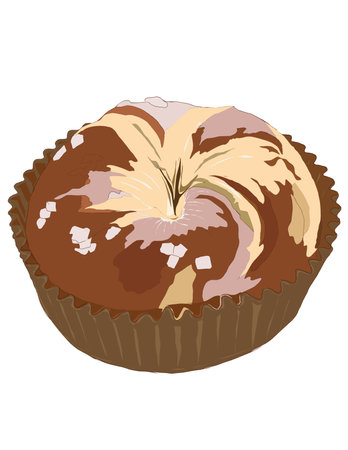 Illustration of a chocolate muffin with an apple on a white backgroundの写真素材