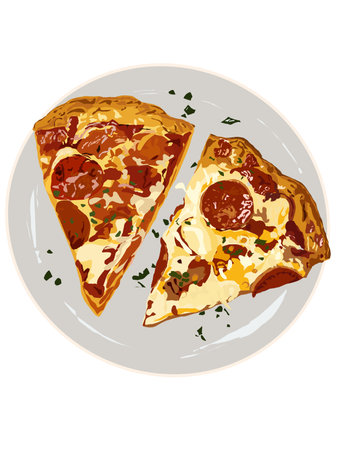Illustration of pepperoni pizza on a plate.の写真素材
