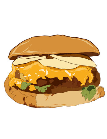 Illustration of a hamburger with cheese on a white background.の写真素材