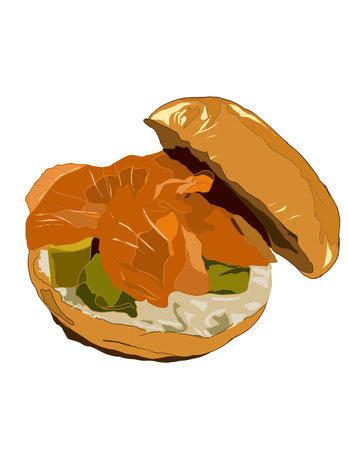 Sandwich with salmon and cream cheese on a white background. Vector illustrationの写真素材
