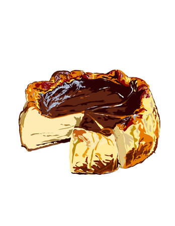Cheesecake vector illustration. Hand drawn chocolate cake with chocolate glaze.の写真素材
