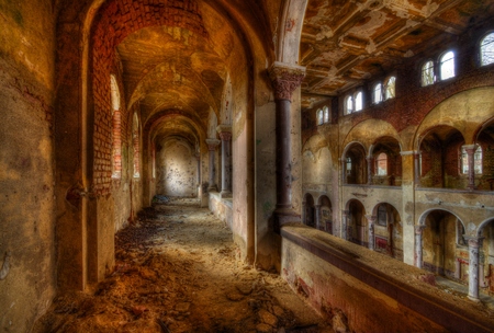 gloomy interior scenes of devastation Military Churchの写真素材