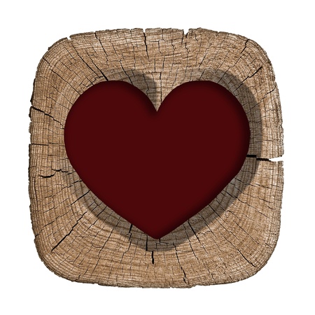 Red heart wood on white background の写真素材