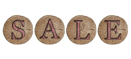 Sale,wooden label,isolated on the white background の写真素材