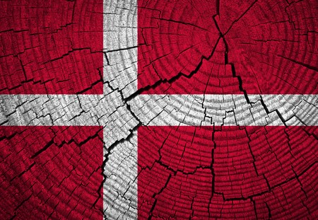 Denmark Flag painted on texture wooden backgroundの写真素材