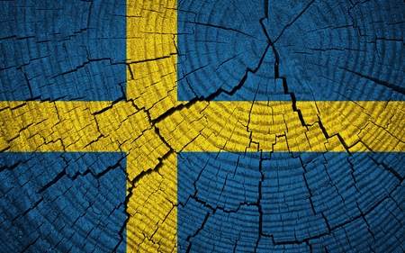 sweden flag painted on old wood backgroundの写真素材