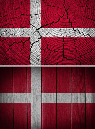 Denmark Flag painted on texture wooden backgroundの写真素材