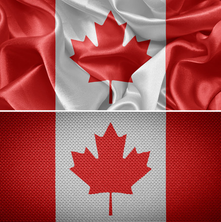 Canadian fabric flags in the backgroundの写真素材