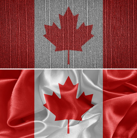 Canadian fabric flags in the backgroundの写真素材