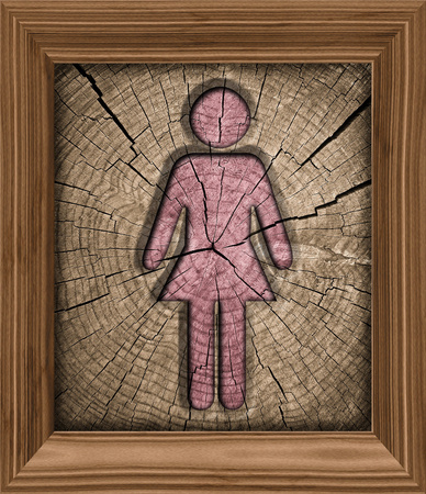 Wooden female symbol in a frame, isolated on whiteの写真素材