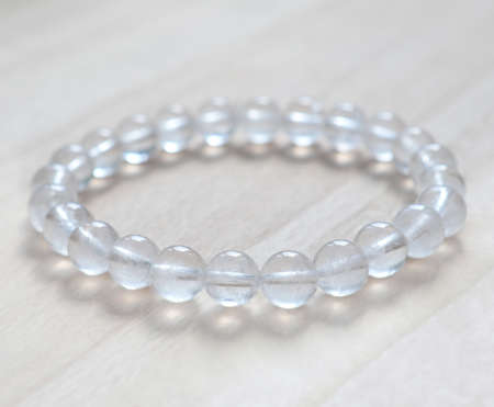 mineral bracelet, bracelet jewelry made of different types of round gemstone beads. Quartz Crystalの写真素材