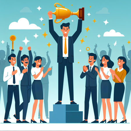 Successful business people celebrating victory.  illustration in flat cartoon styleの素材