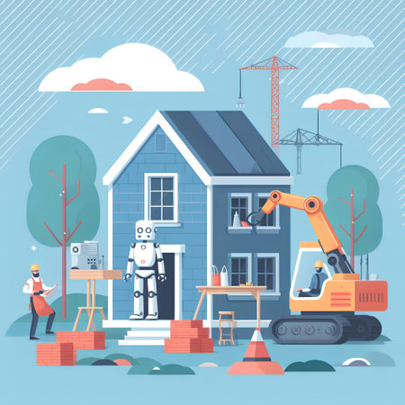 Robot house. illustration in flat style. Construction industry.の素材