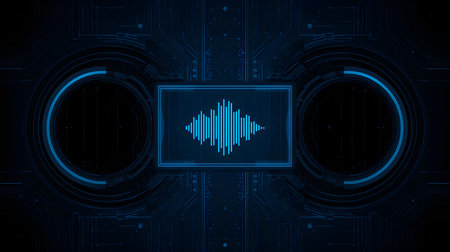 Abstract technology background with digital equalizer and blue lights. Vector illustrationの素材