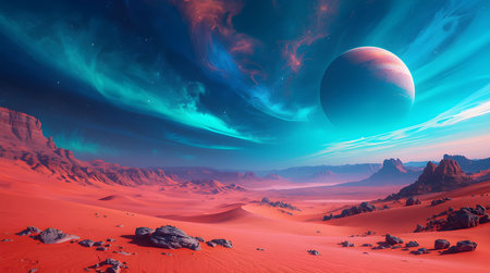 Fantasy alien planet. Mountain. 3D illustration. Computer generated imageの素材