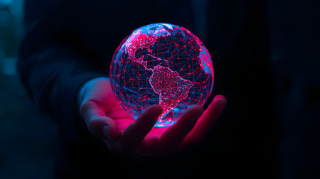 Globe in human hand, concept of global connection and internet of thingsの素材