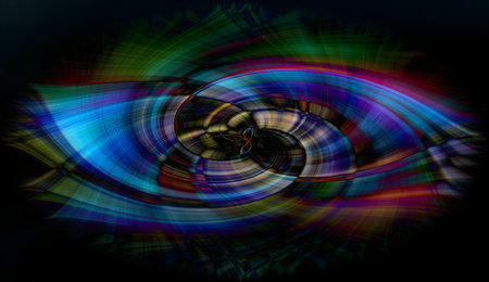 abstract background with multicolored concentric circles on a black backgroundの素材