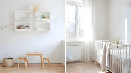 Interior of a baby room before and after. 3d renderの素材