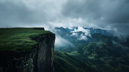 Panoramic view of the mountains in clouds. Caucasus, Russiaの素材