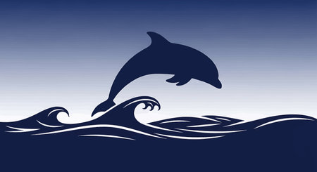 Dolphin jumping out of the water on a blue background. Vector illustration.のイラスト素材