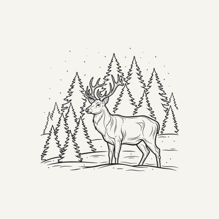 Deer in the forest. Vector illustration. Hand drawn sketch.のイラスト素材