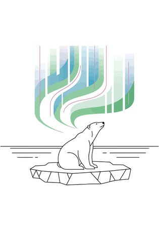 Polar bear on a piece of ice. Vector linear illustration.のイラスト素材