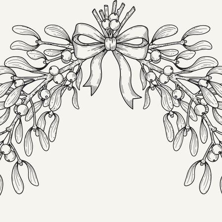 Hand drawn mistletoe wreath with bow. Vector illustration.のイラスト素材