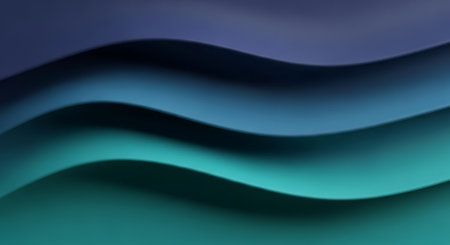 A smooth, flowing abstract background with layers of blue and teal waves.の素材