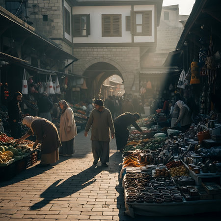 Unidentified people in local market in Tbilisi, Georgiaの素材