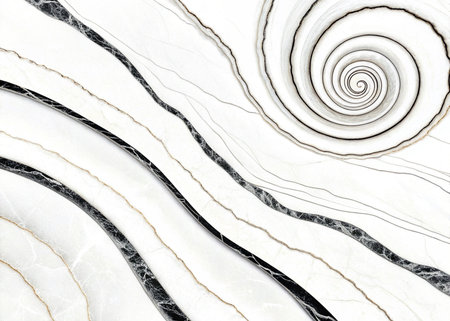Captivating abstract marble texture with striking black and gold veins swirling across a pristine white surface. Evokes luxury and modern elegance for sophisticated designs.の写真素材