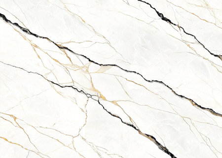 Exquisite white marble with dramatic black and shimmering gold veins offers a timeless, opulent backdrop for sophisticated designs. Elevate your projects.の写真素材