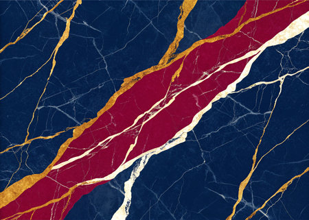 Experience opulent luxury with this dark blue marble backdrop, featuring striking crimson and rich gold veins. Perfect for sophisticated designs and premium branding.の写真素材