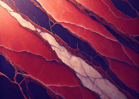 Experience opulent luxury with this stunning abstract marble texture. Rich crimson, deep navy, and rose quartz veins, accented with gold, create a sophisticated and unique backdrop for premium designs.の写真素材