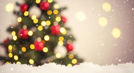 Celebrate the holidays with a festive Christmas tree in a snowy, dreamy, winter wonderlandの素材