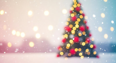 Celebrate the magical holidays with this glowing Christmas tree in the snowy winterの素材