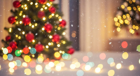 Beautiful Christmas tree with festive lights and ornaments creating a magical holiday vibeの素材