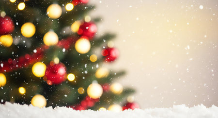 Magical Christmas tree with falling snow creates festive holiday cheer backgroundの素材