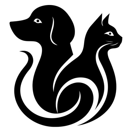 Black silhouette of a dog and cat on a white background, vector illustrationのイラスト素材