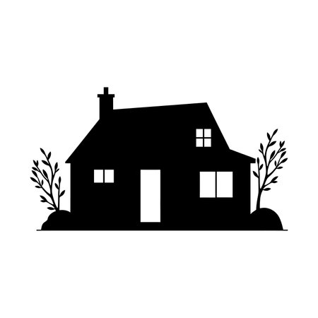 silhouette of house with grass and plants isolated icon vector illustration designのイラスト素材