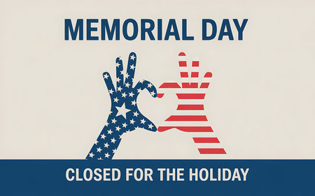 memorial day closed for the holiday with hands forming a heart in american colors.の写真素材